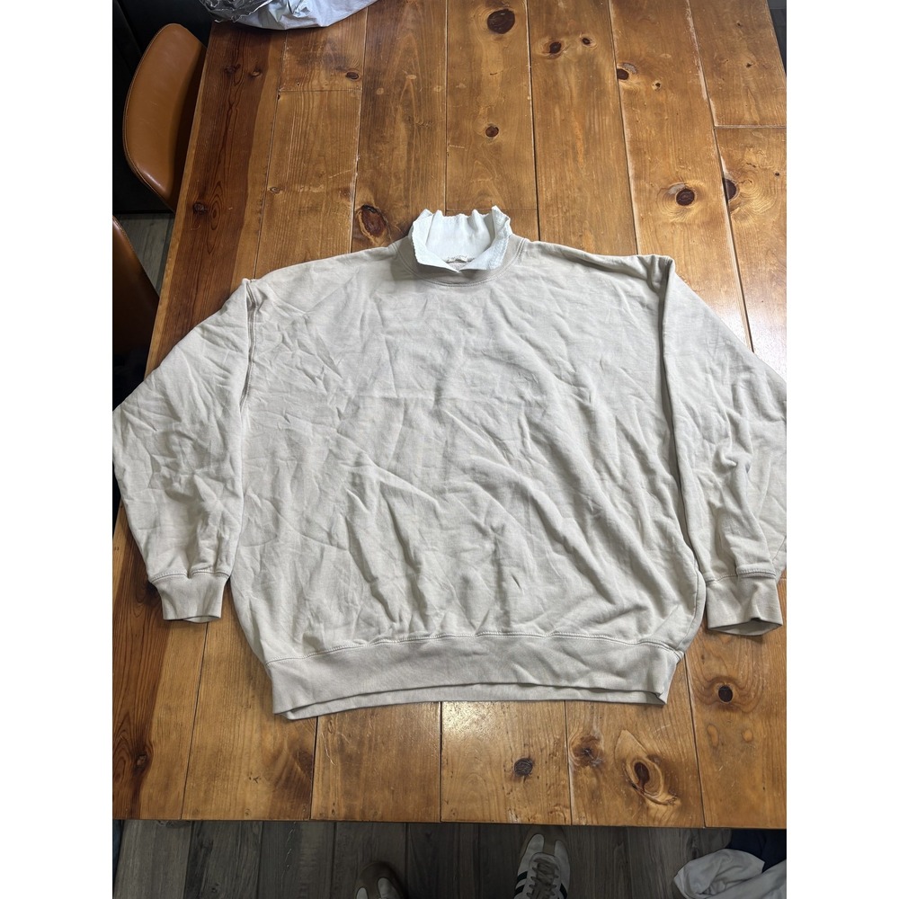 Brandy Melville Women's Beige Oversized Ruffle Mock Neck Sweatshirt Top‎